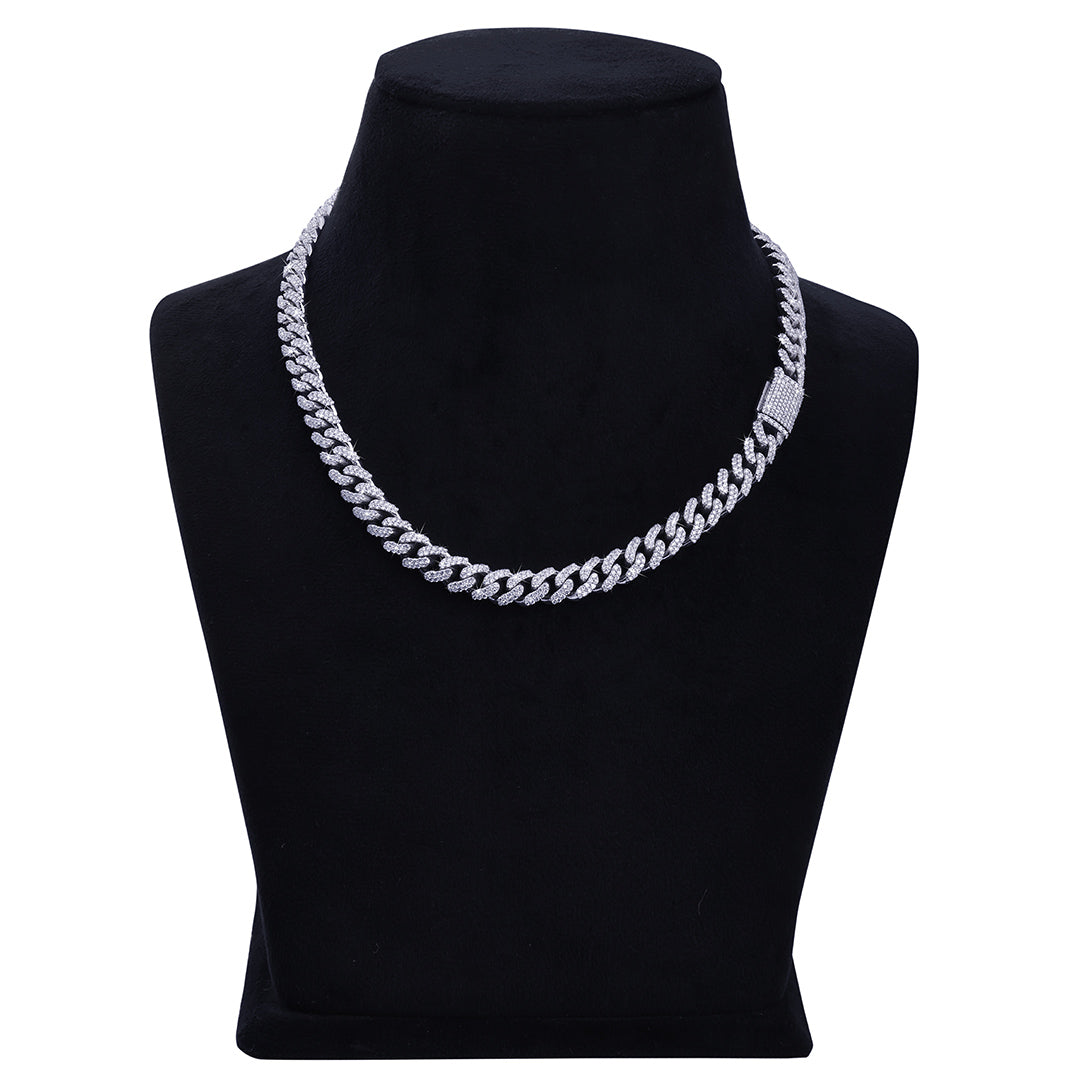 Rounded Cuban Link Chain – White Gold with Full Iced Detailing-DX-CN-0109