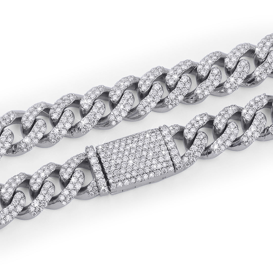 Rounded Cuban Link Chain – White Gold with Full Iced Detailing-DX-CN-0109