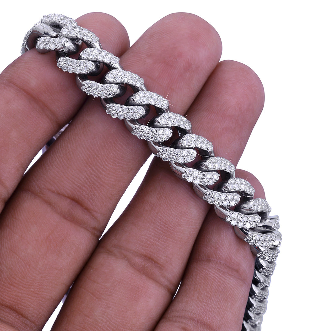 Rounded Cuban Link Chain – White Gold with Full Iced Detailing-DX-CN-0109