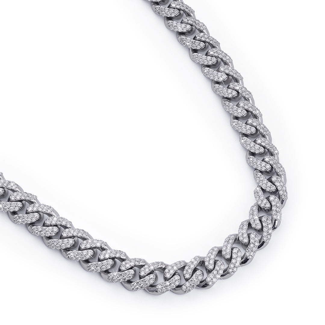 Rounded Cuban Link Chain – White Gold with Full Iced Detailing-DX-CN-0109