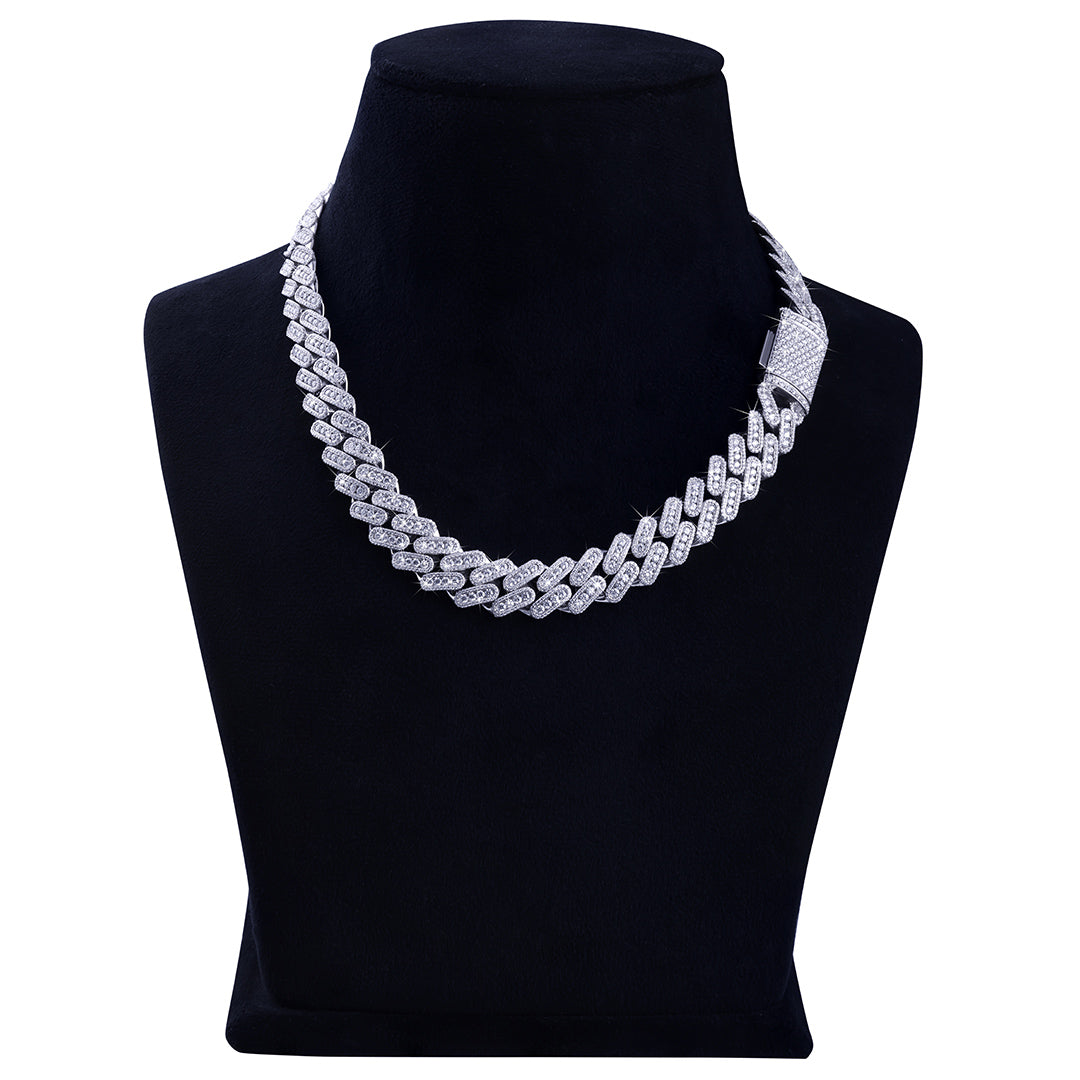 Moissanite Diamond Cuban Chain – White Gold Baguette Link Design-DX-CN-0110