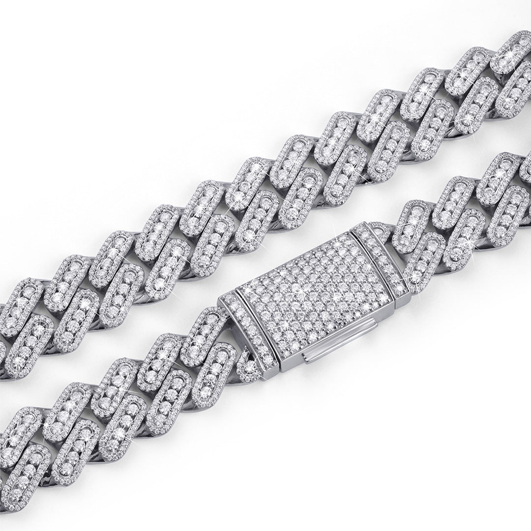Moissanite Diamond Cuban Chain – White Gold Baguette Link Design-DX-CN-0110