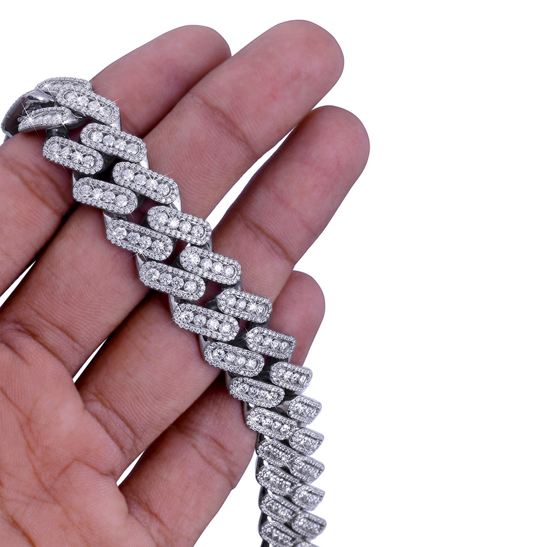 Moissanite Diamond Cuban Chain – White Gold Baguette Link Design-DX-CN-0110 Diamlux