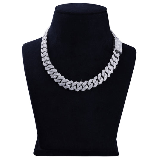 White Gold Iced Cuban Chain – Bold & Clean Finish-DX-CN-0113S Diamlux
