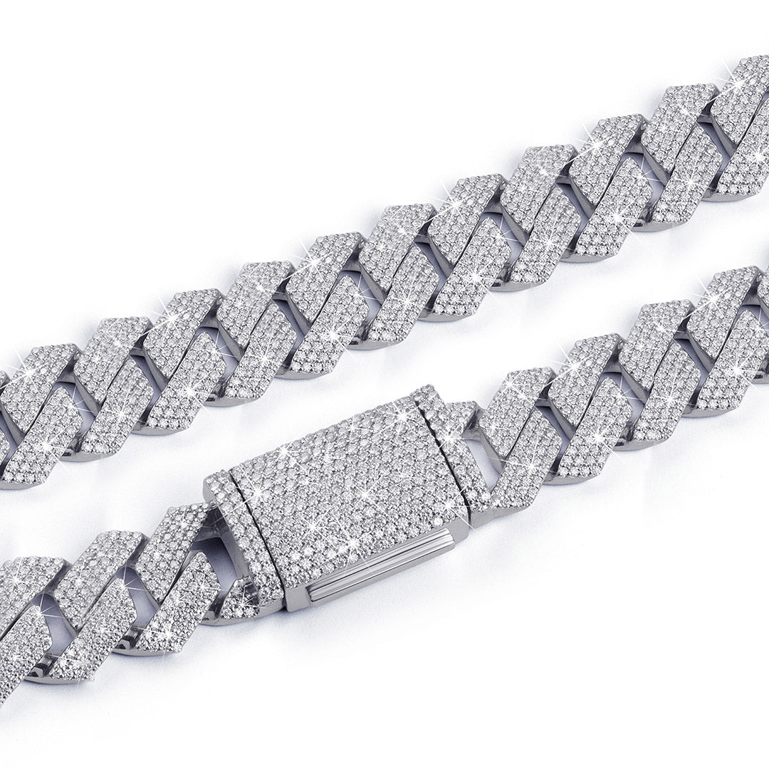 White Gold Iced Cuban Chain – Bold & Clean Finish-DX-CN-0113S
