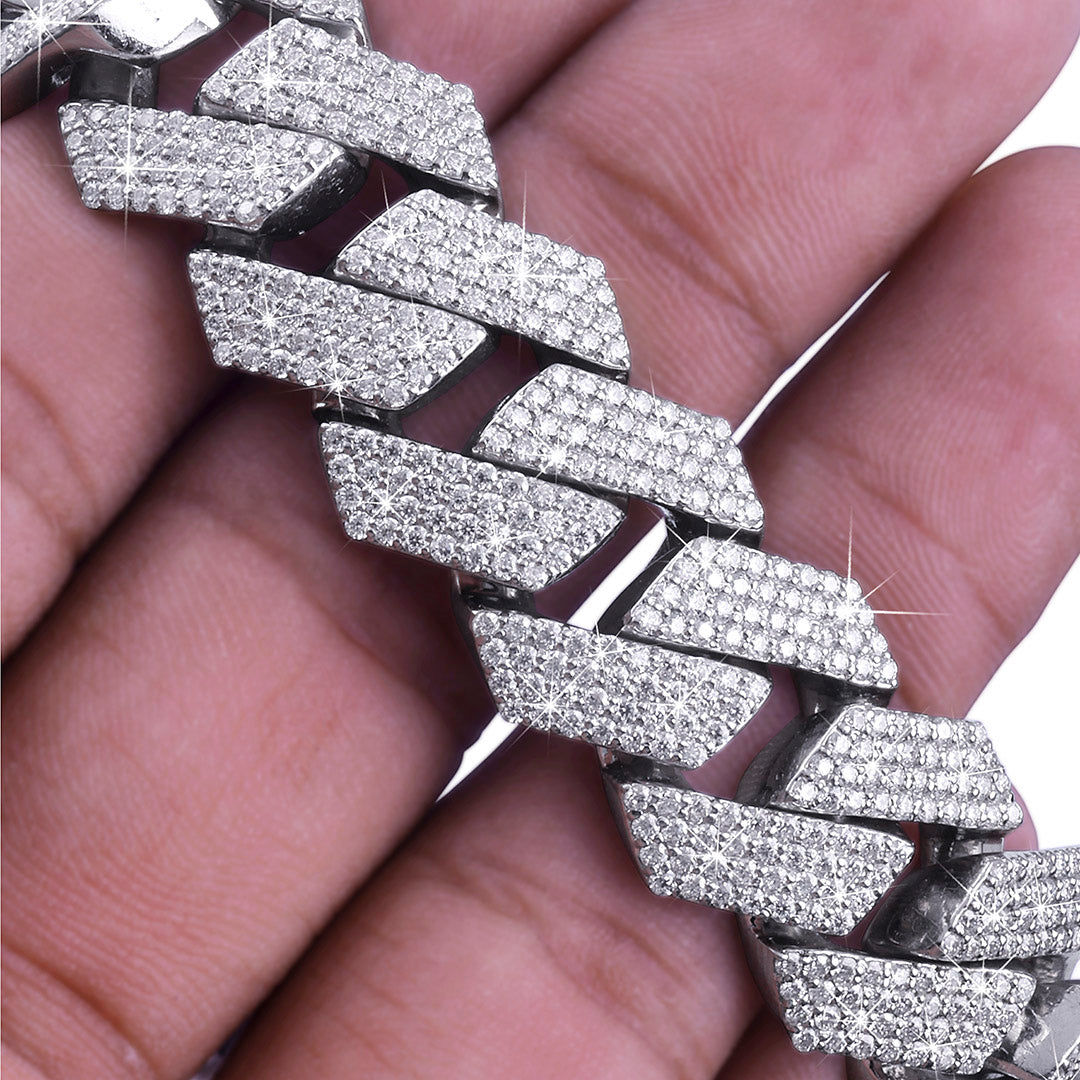 White Gold Iced Cuban Chain – Bold & Clean Finish-DX-CN-0113S Diamlux