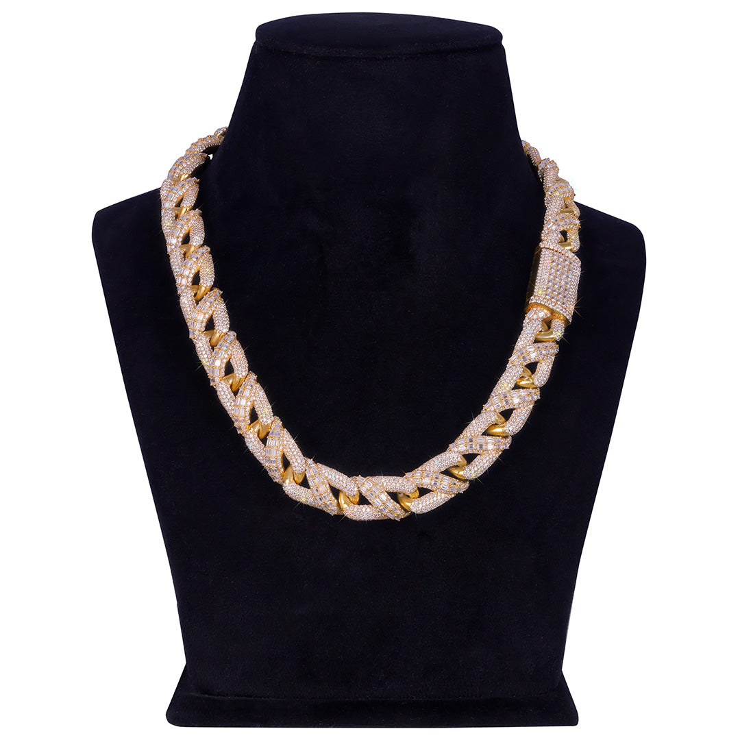 Two-Tone Diamond-Cut Baguette Cuban Chain