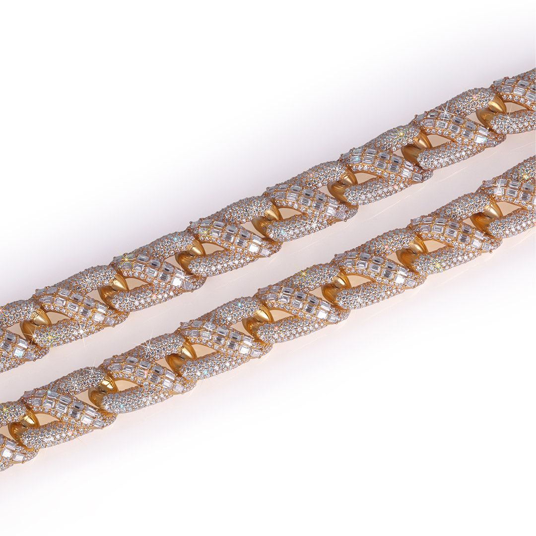Two-Tone Diamond-Cut Baguette Cuban Chain