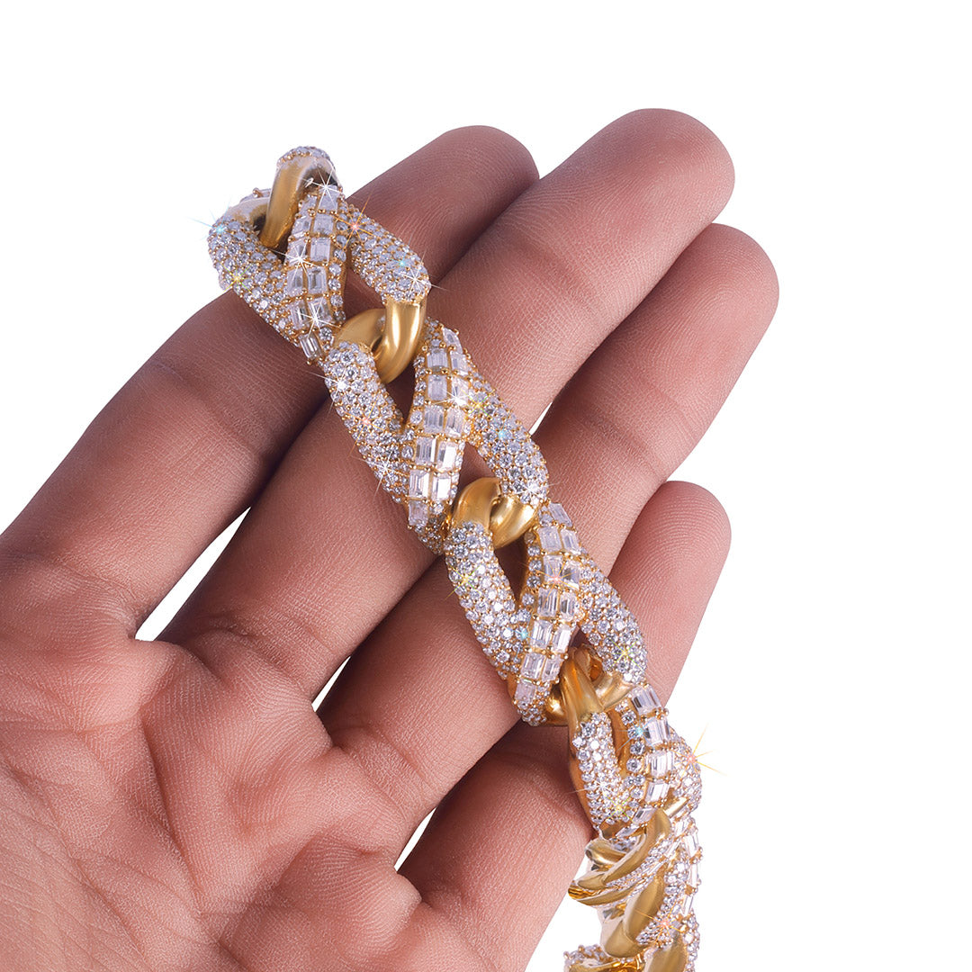 Two-Tone Diamond-Cut Baguette Cuban Chain