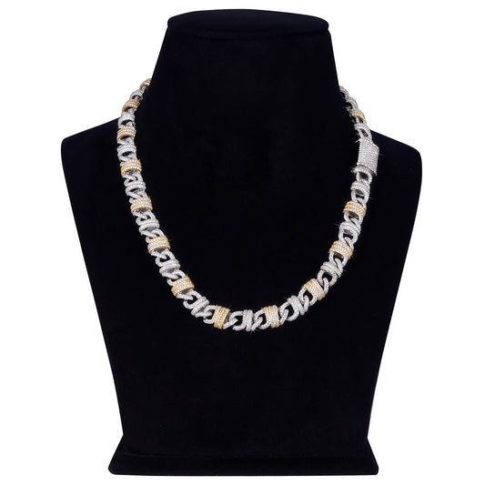 Two-Tone Elegance: Diamond Pave Cuban Link Chain Diamlux