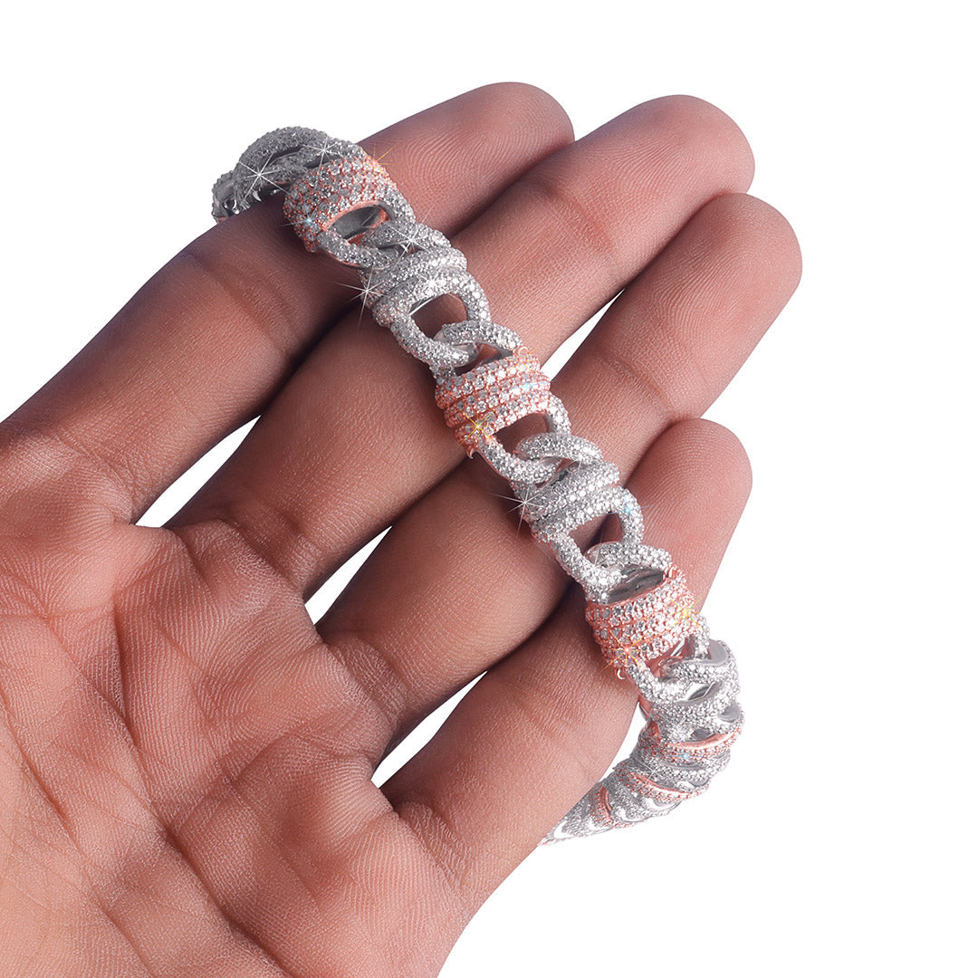 Dual-Tone Iced Cuban Link Chain with Accents Diamlux