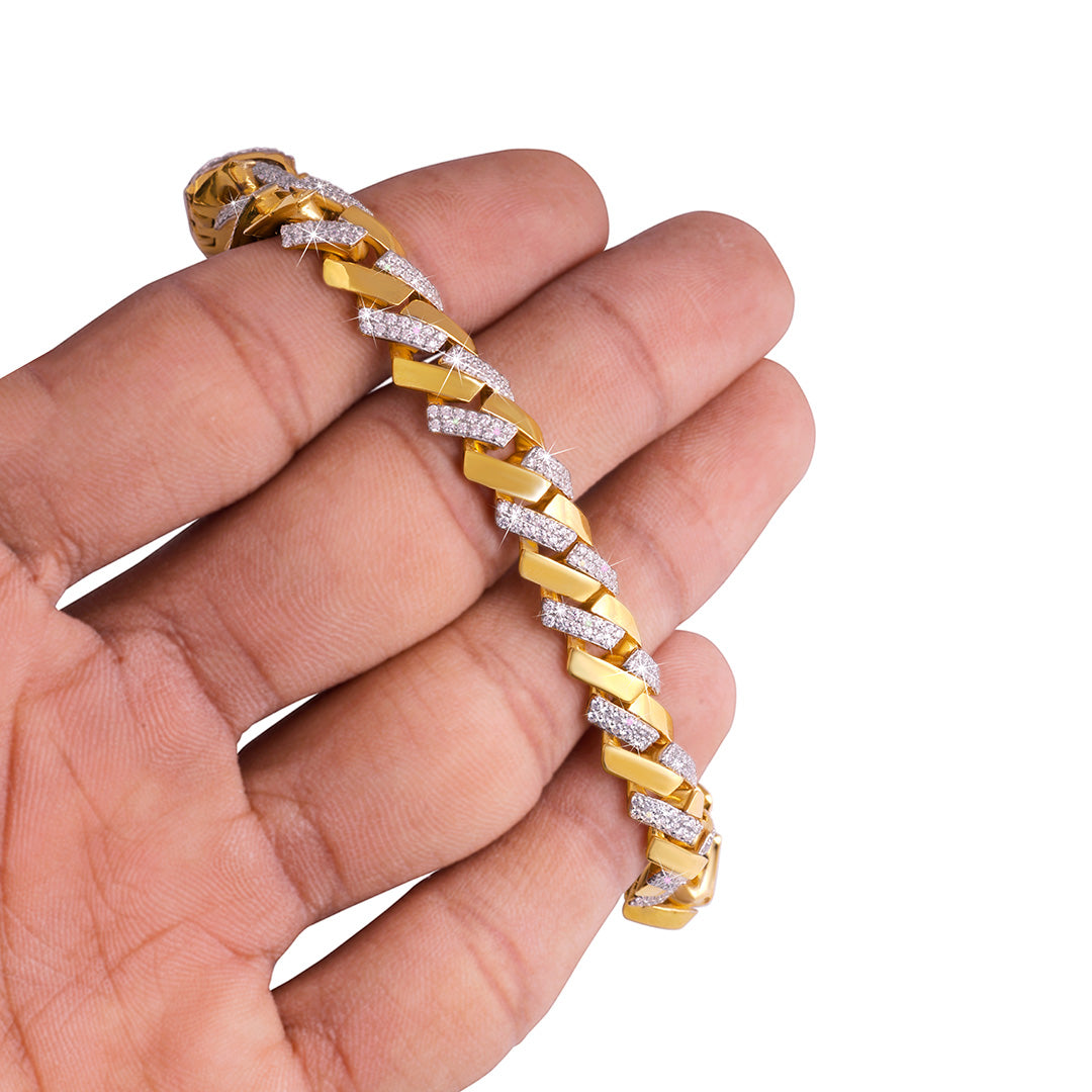 Two-Tone Yellow Gold & White Gold Link Bracelet with Moissanite Diamond Accents-DX-BC-0100