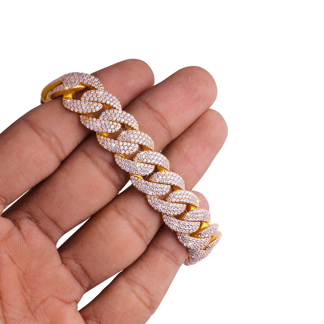 Rose Gold Cuban Link Bracelet with Full Iced-Out Detailing-DX-BC-0101 G Diamlux
