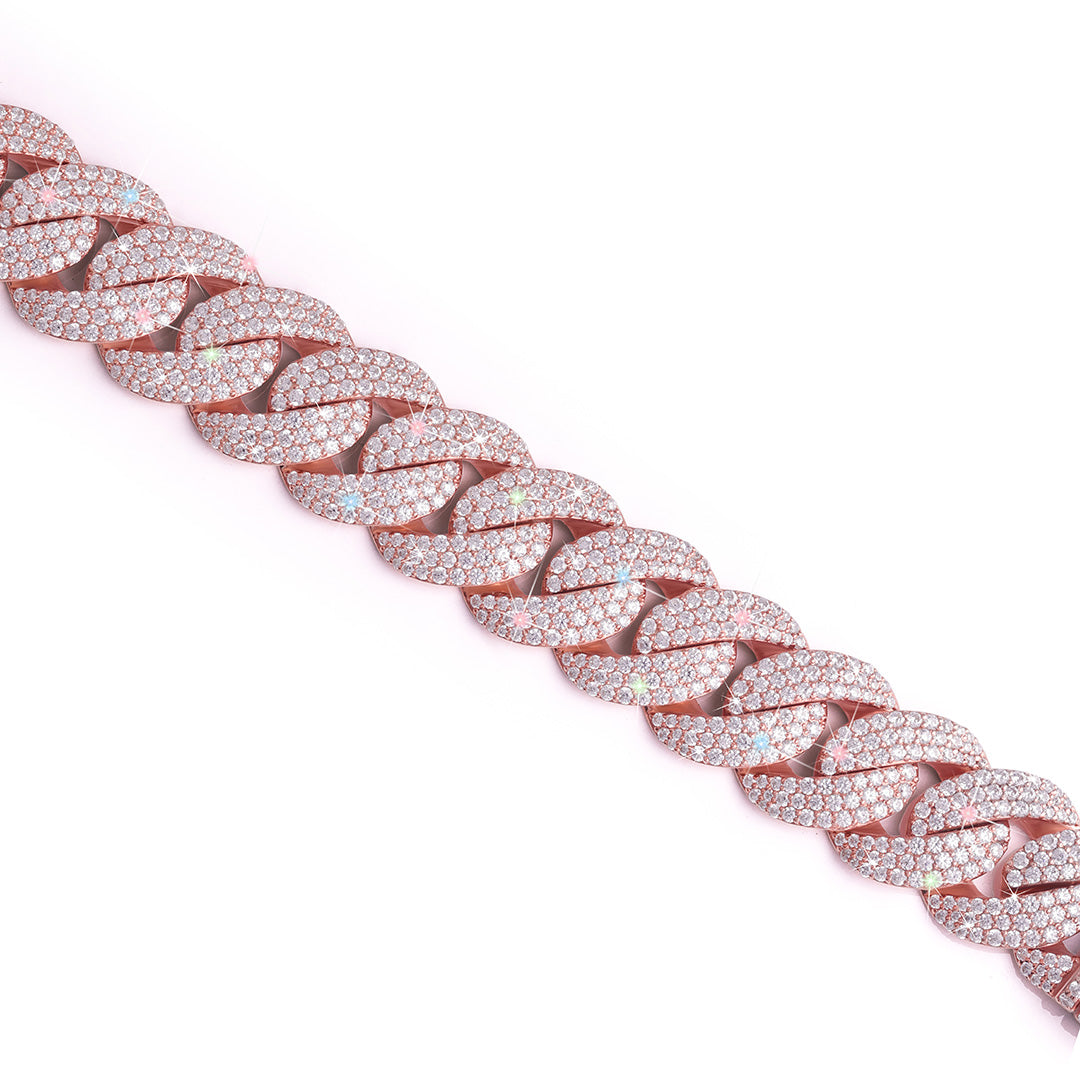 Rose Gold Cuban Link Bracelet with Moissanite Diamond-DX-BC-0101 R