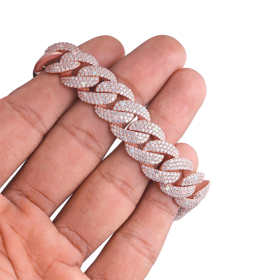 Rose Gold Cuban Link Bracelet with Moissanite Diamond-DX-BC-0101 R