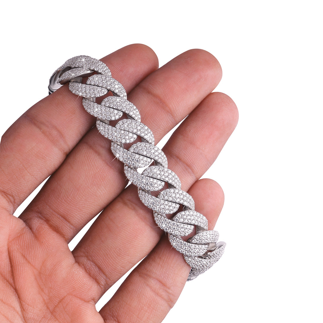 Fully Iced-out Cuban Link Bracelet with White Gold-DX-BC-0101 S