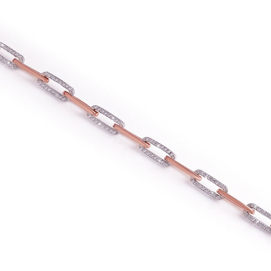 Rose Gold Paperclip Chain Bracelet with Moissanite Diamond -DX-BC-0103 Diamlux