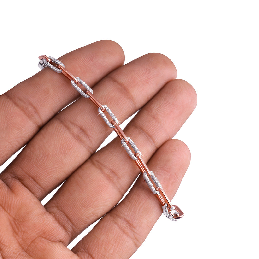 Rose Gold Paperclip Chain Bracelet with Moissanite Diamond -DX-BC-0103