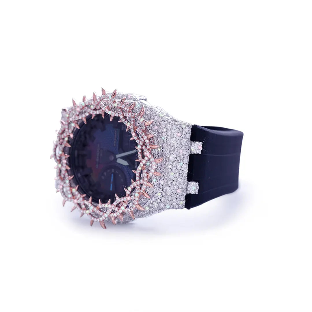 Digital Eclipse: Textured Midnight G-Shock with Diamond Flame Halo Diamlux