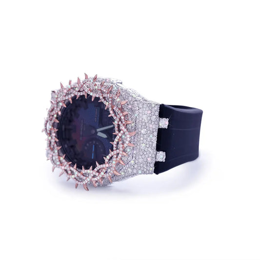 Digital Eclipse: Textured Midnight G-Shock with Diamond Flame Halo Diamlux