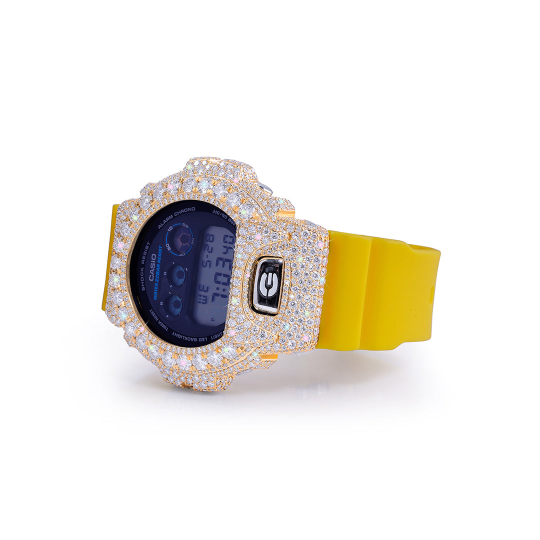 Gold Glow G-Shock – Yellow Strap with Full Diamond Bezel Diamlux