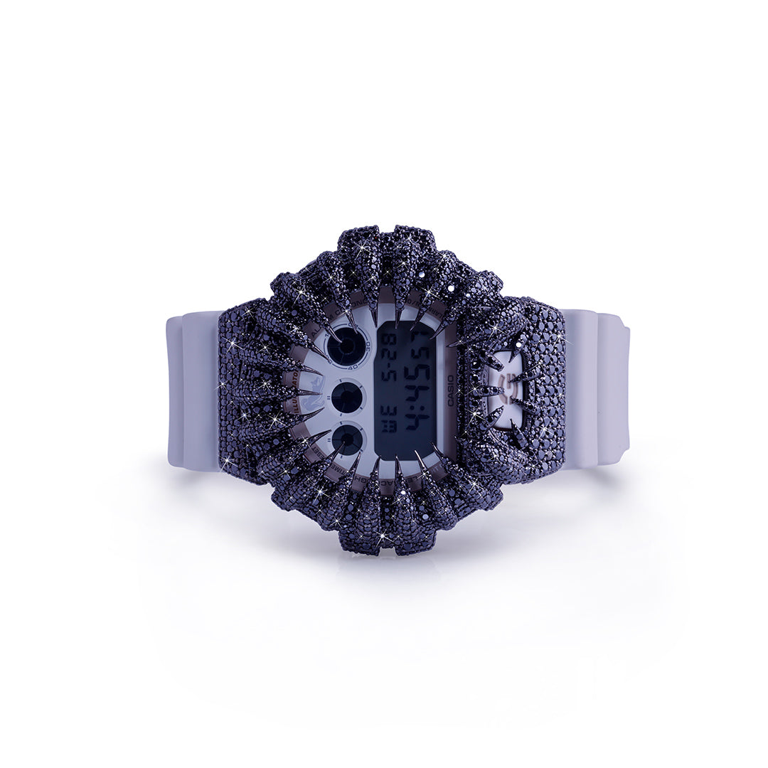 Midnight Panther G-Shock – Black Stone-Studded Bezel with White Strap