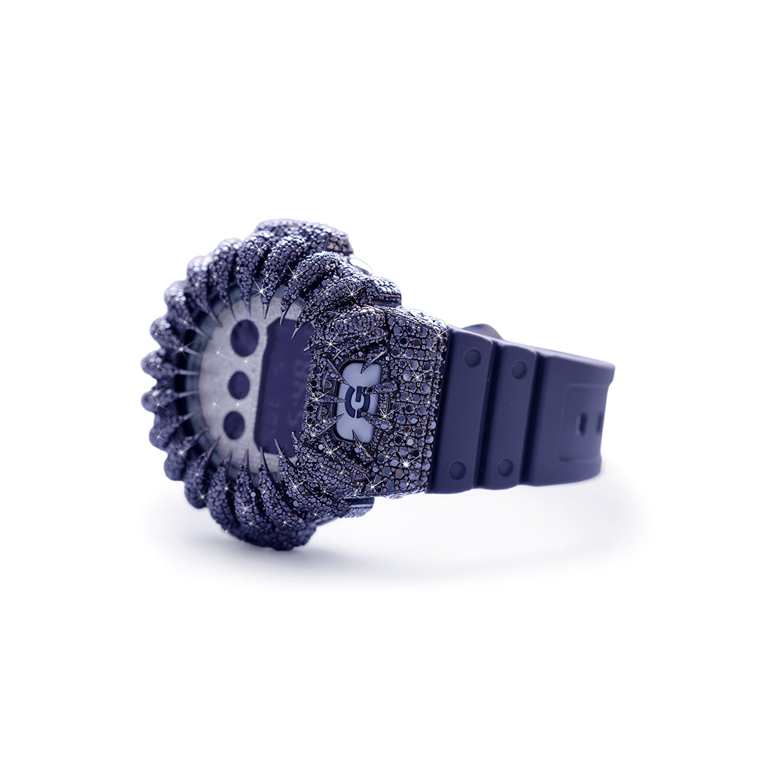 Black Ice G-Shock – Full Jet-Black Diamond Bezel with Navy Strap