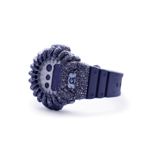 Black Ice G-Shock – Full Jet-Black Diamond Bezel with Navy Strap Diamlux