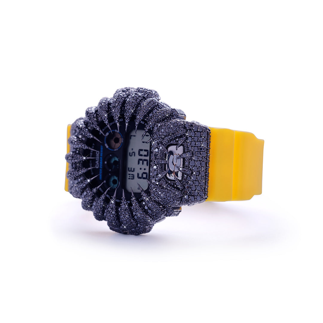 Royal Sparkle G-Shock β Yellow Strap with Onyx-Black Diamond Bezel Diamlux