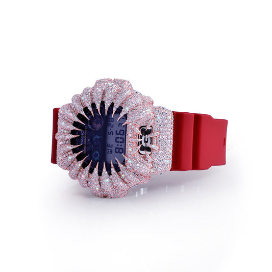 Red Ice G-Shock – Pink Frost Bezel with Crimson Strap Diamlux