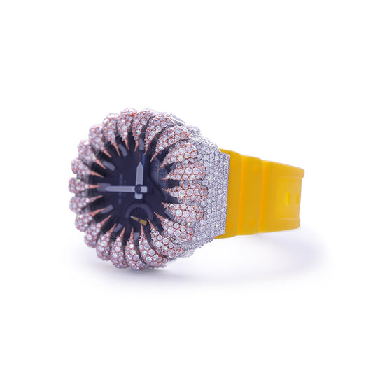 Rose Gold Bezel Iced G-Shock – Yellow Strap Luxury Model Diamlux