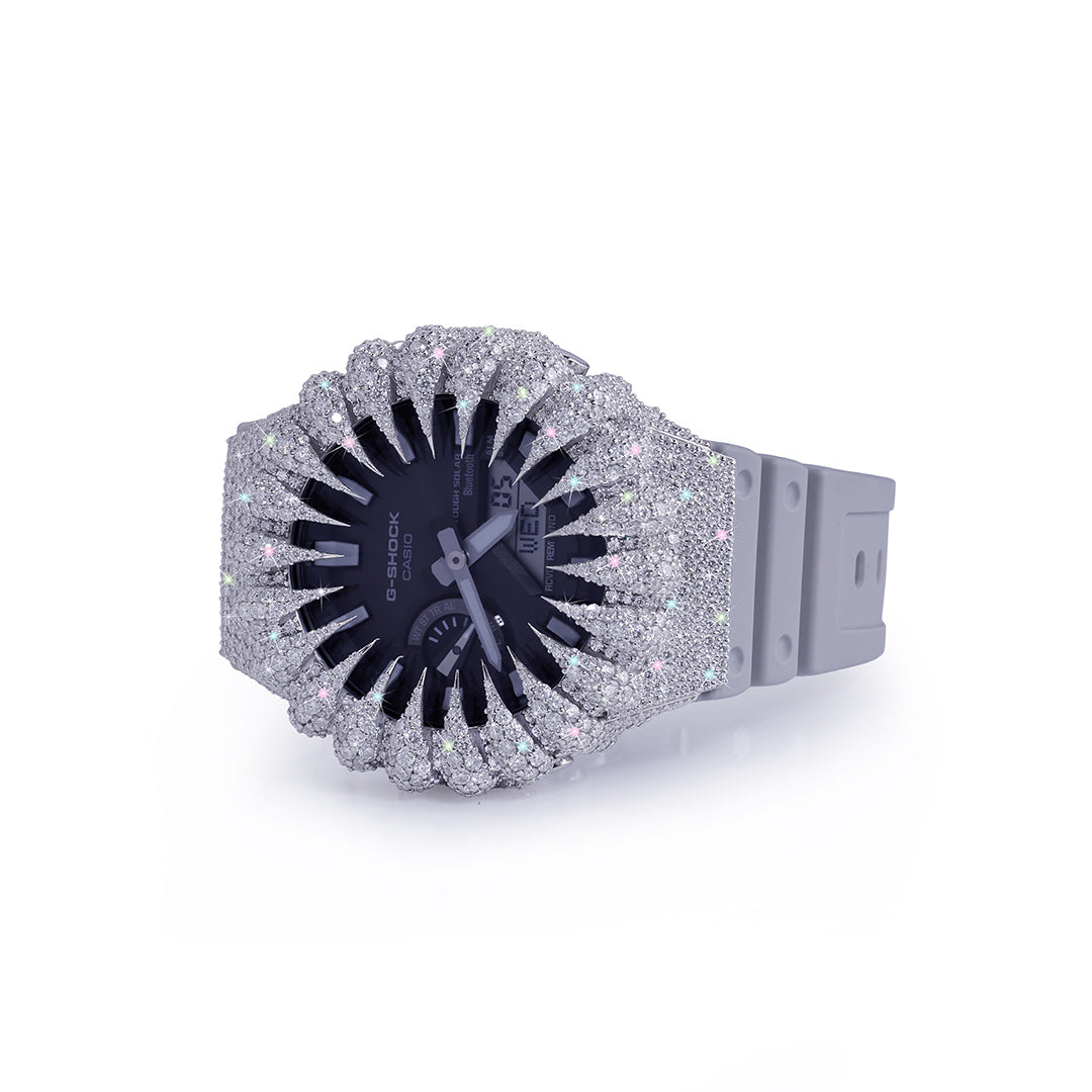 Frosted White G-SHOCK with Iced-Out Diamond Dial Diamlux