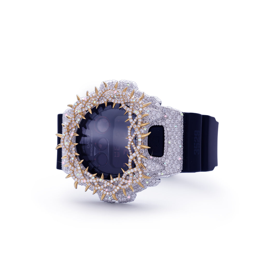 Classic Black G-SHOCK with 3D Iced Crown Bezel & Gold Spikes
