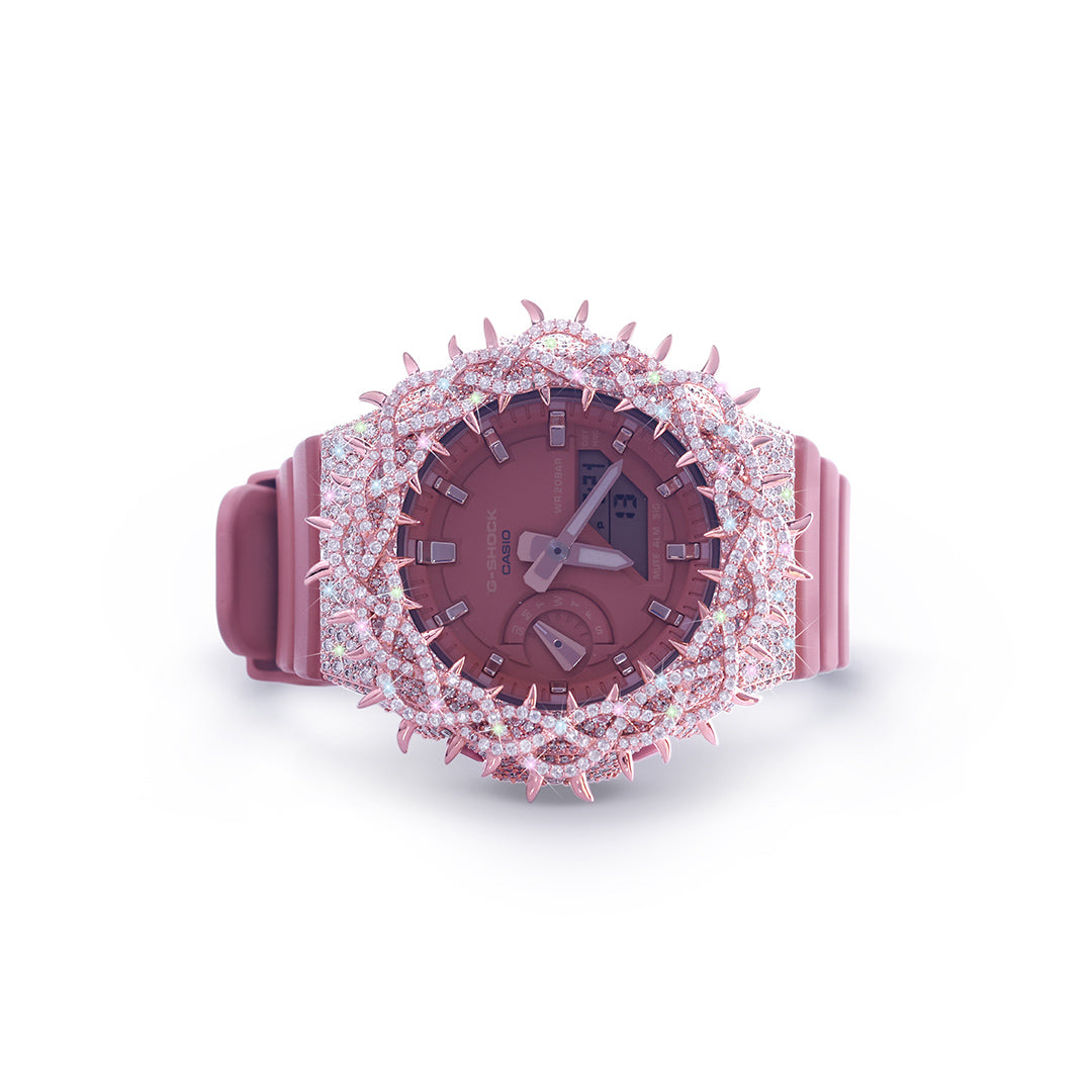 Rose Red G-SHOCK with Pink Gem Crown Bezel and Matte Finish