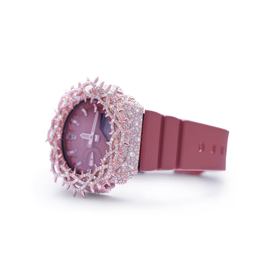 Rose Red G-SHOCK with Pink Gem Crown Bezel and Matte Finish Diamlux