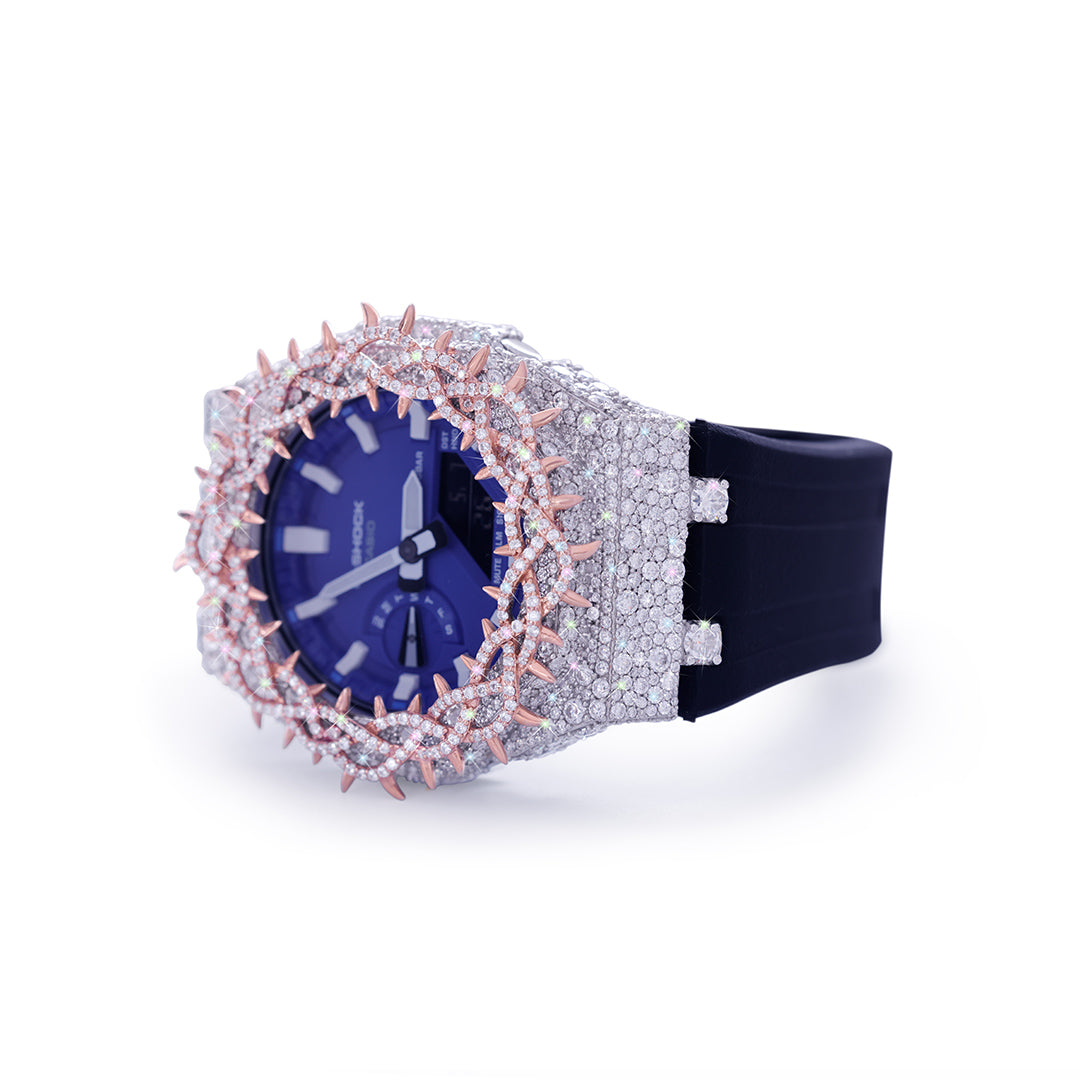 Rose Gold Spiked Diamond G-Shock – Deep Blue Dial