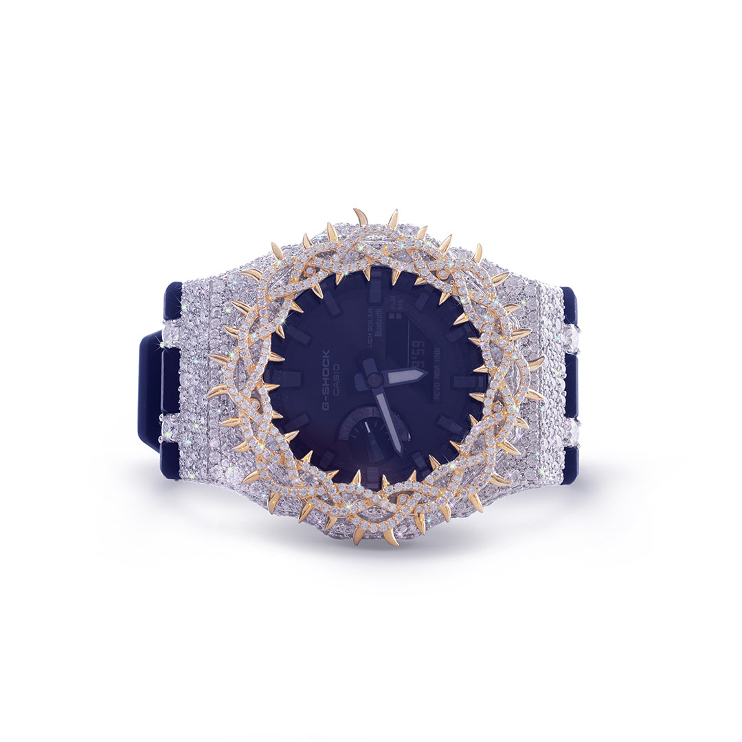 Iced Navy G-Shock – Full Gold Spike Custom Bezel