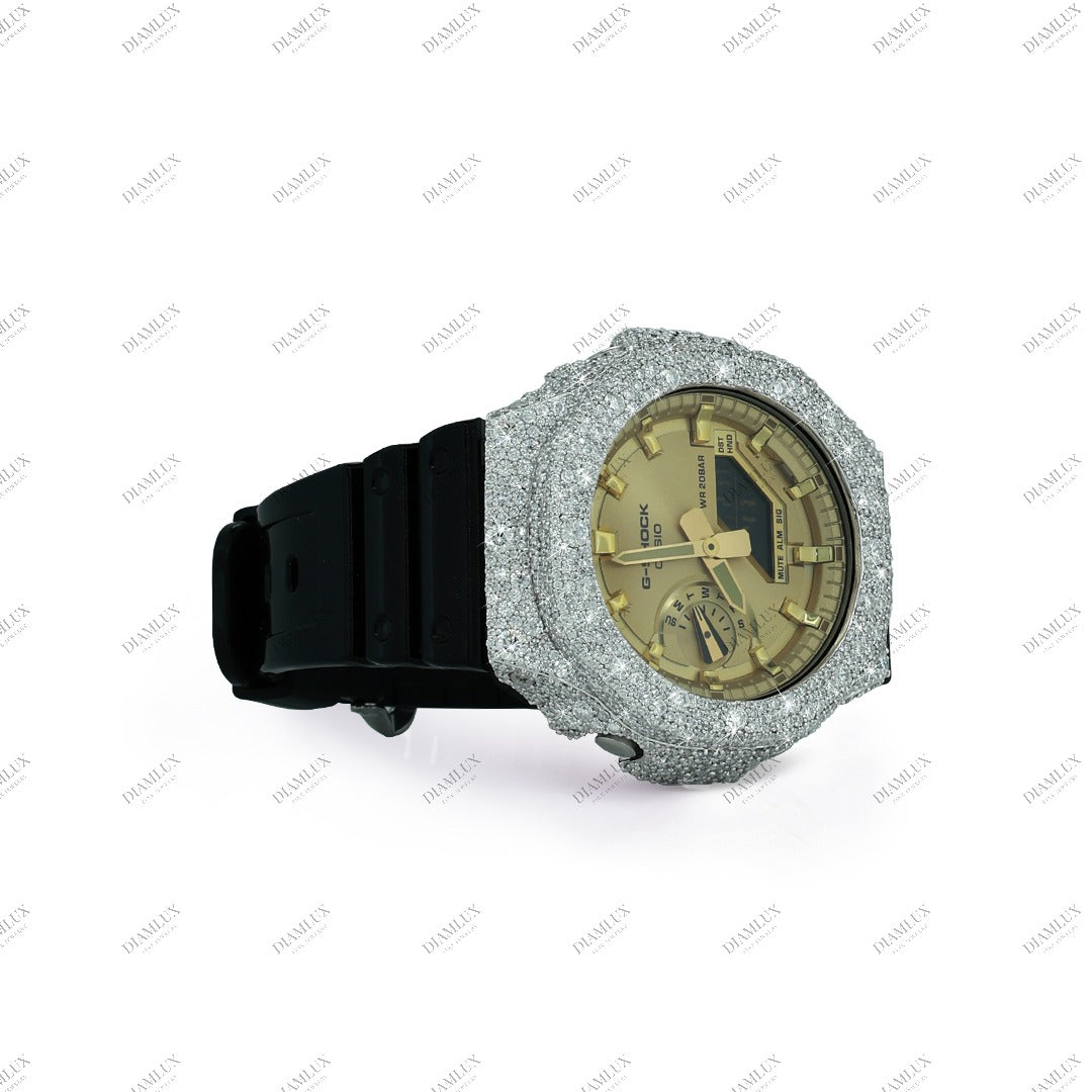 Natural Diamond Yellow Face Round Bezel G- Shock watch Diamlux
