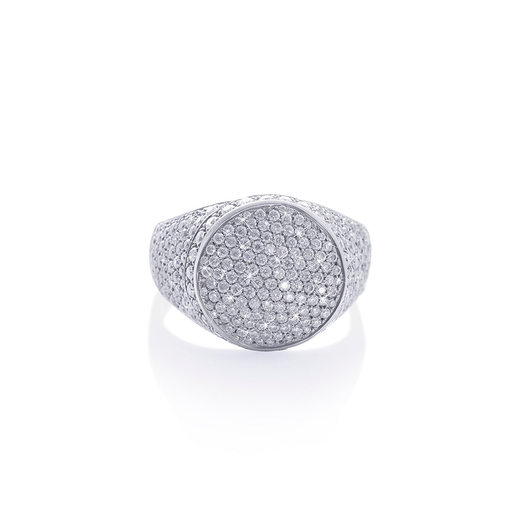 Classic Iced Circle Ring in White Gold Finish