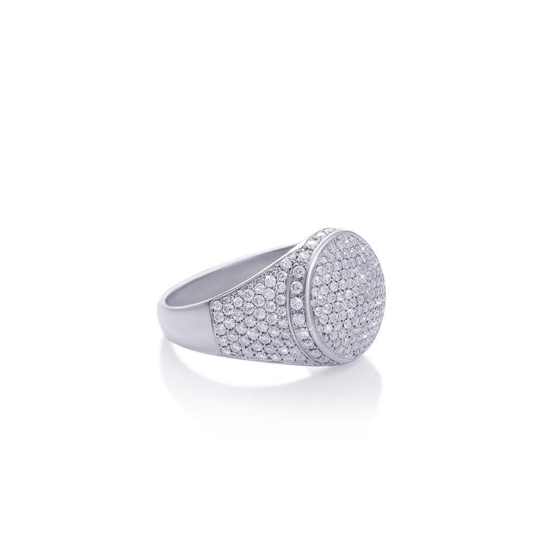 Classic Iced Circle Ring in White Gold Finish