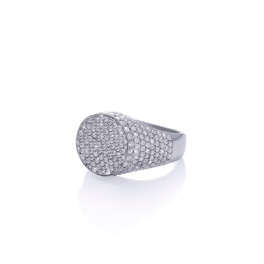 Full Iced Circle Signet Ring – White Gold