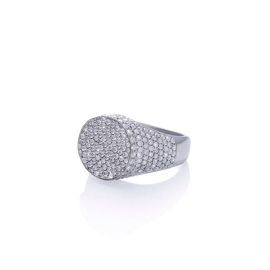 Full Iced Circle Signet Ring – White Gold Diamlux