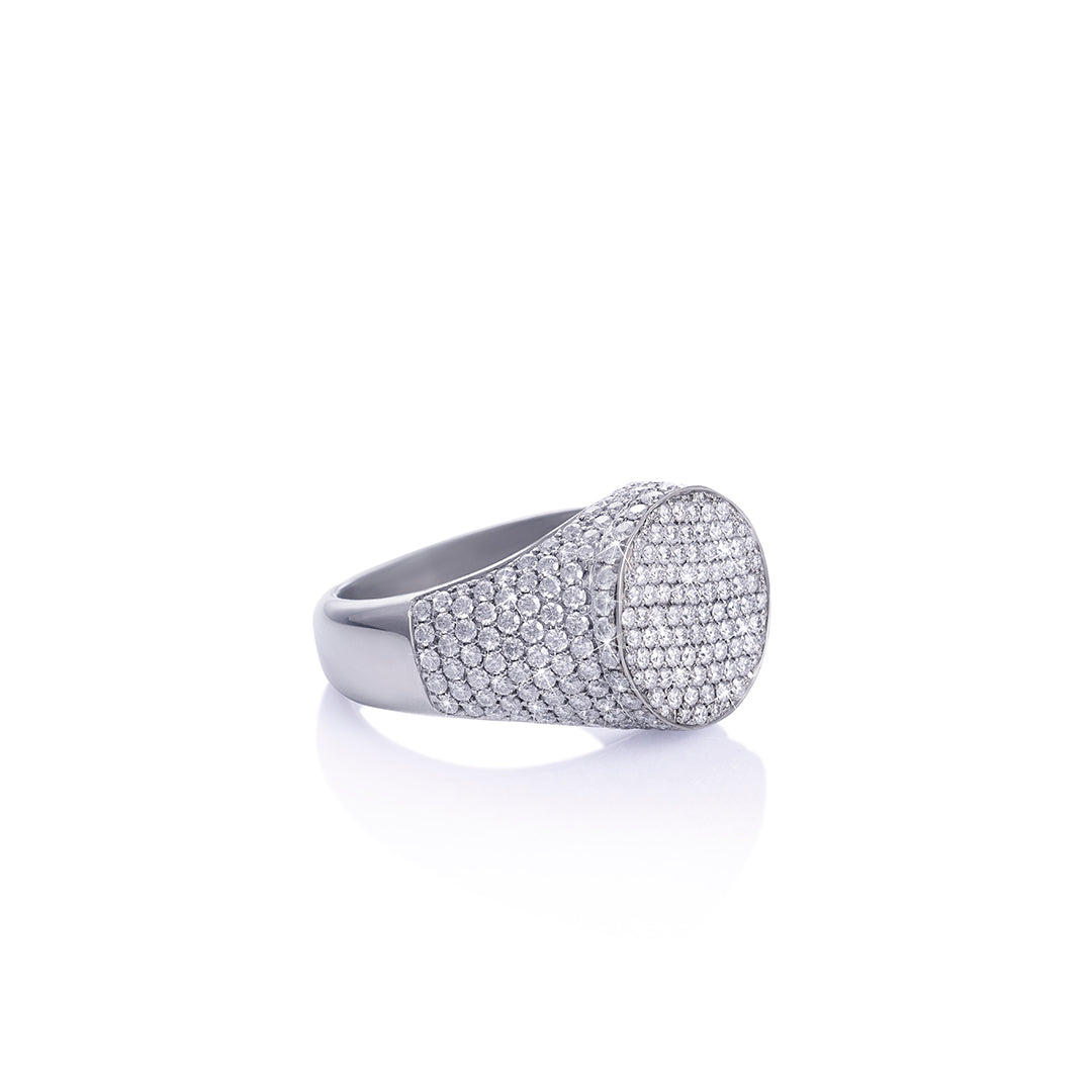 Full Iced Circle Signet Ring – White Gold