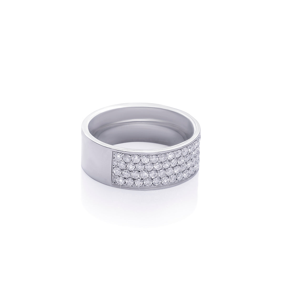 Wide Band Minimalist Ring with Diamond Accent Panel