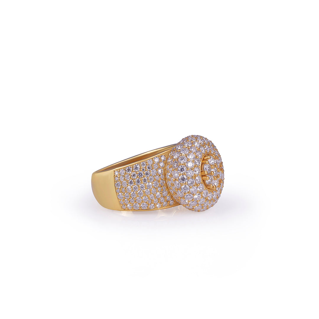 Gold Iced-Out Round Cluster Ring for Men & Women