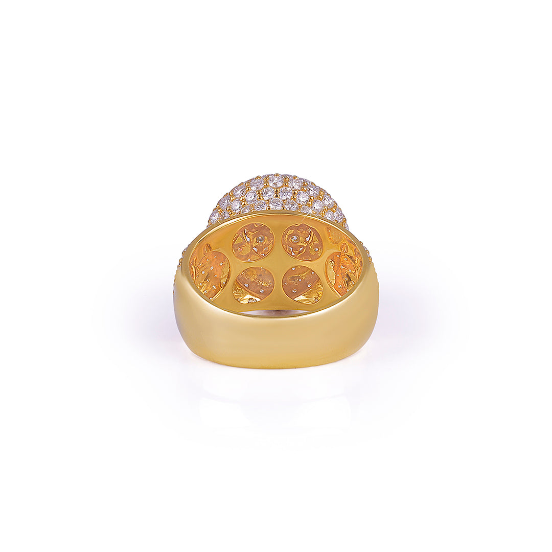 Gold Iced-Out Round Cluster Ring for Men & Women