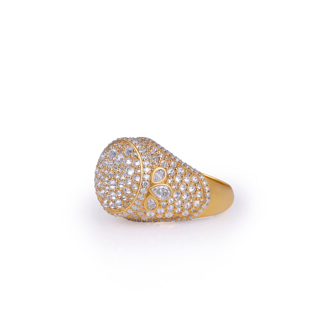 Gold Dome Ring with Teardrop Side Accents