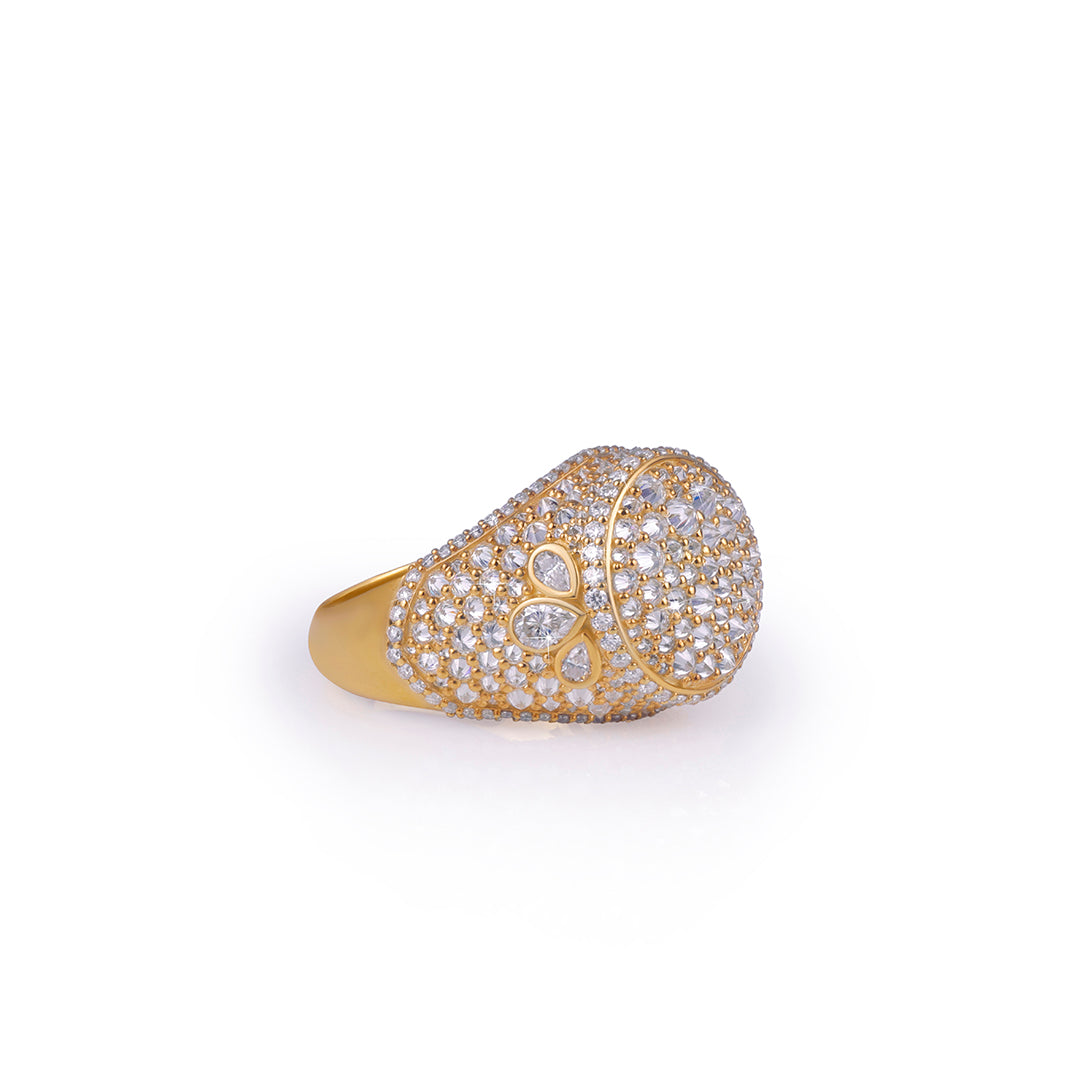 Gold Dome Ring with Teardrop Side Accents