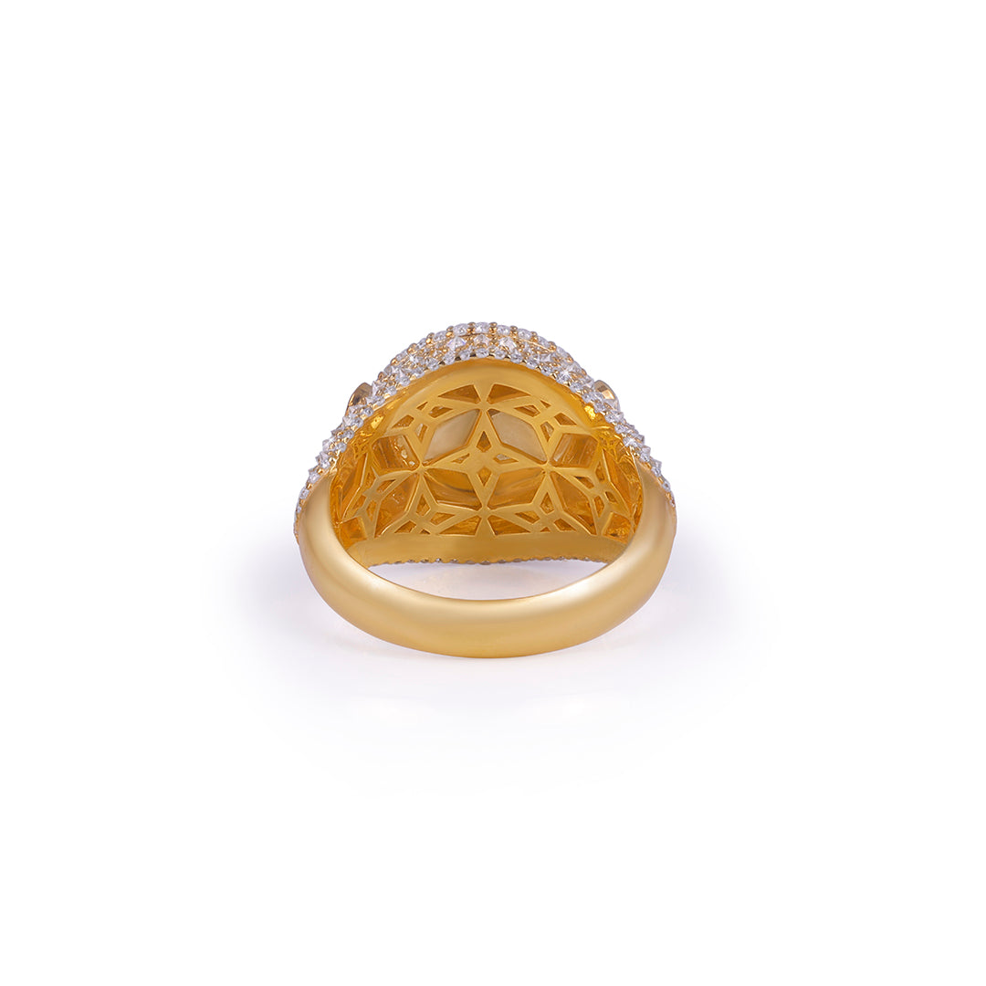 Gold Dome Ring with Teardrop Side Accents