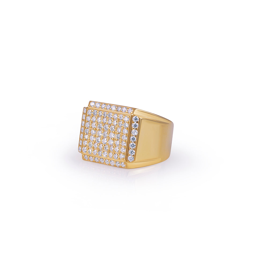 Classic Gold Ring with Iced Square Top
